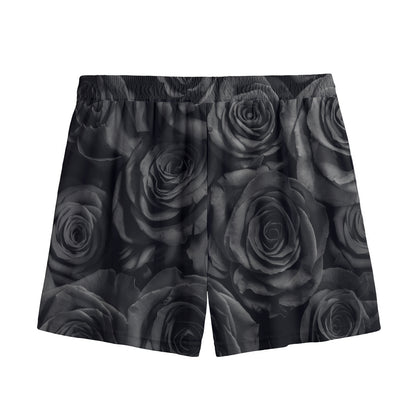 Black Rose Print Mesh Shorts