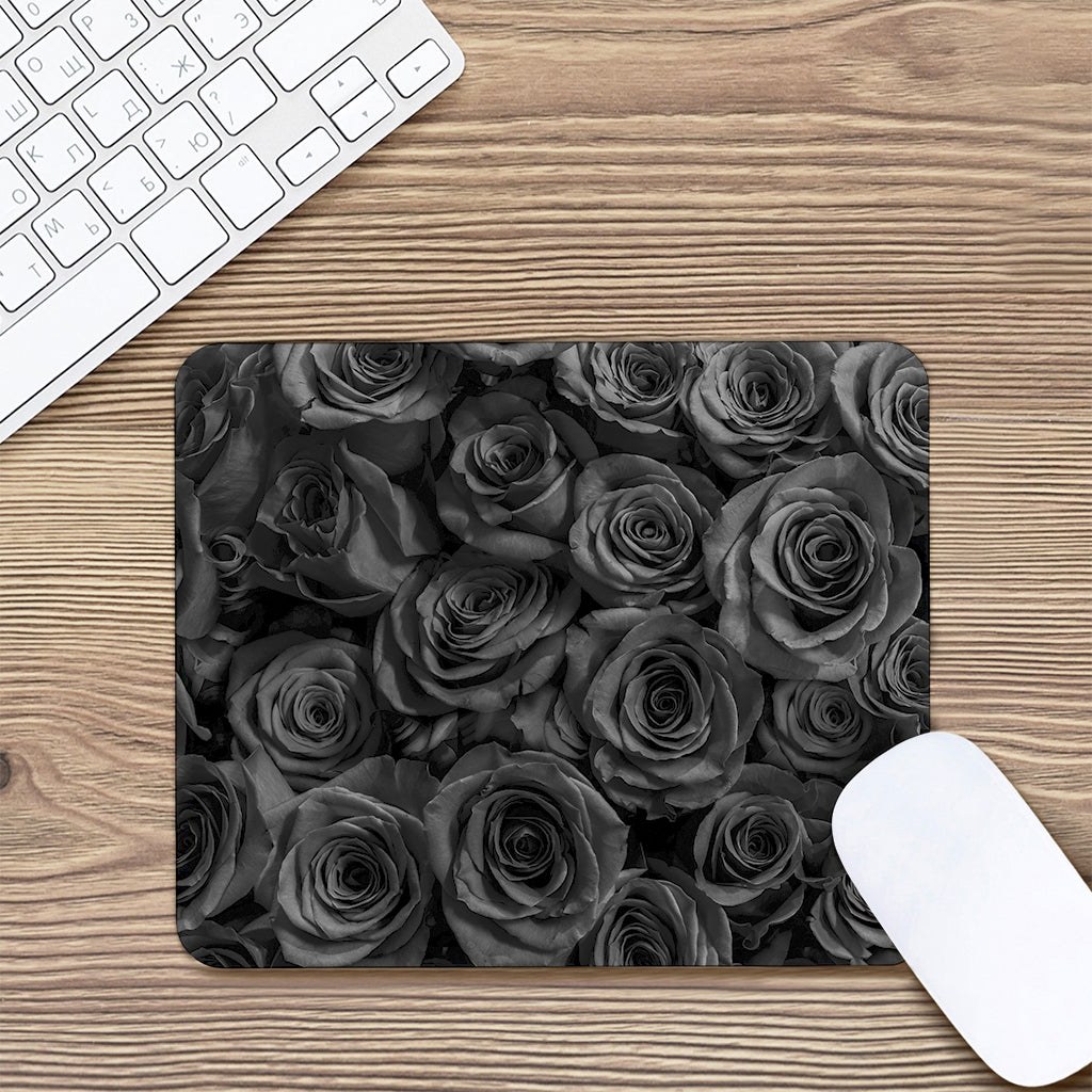 Black Rose Print Mouse Pad