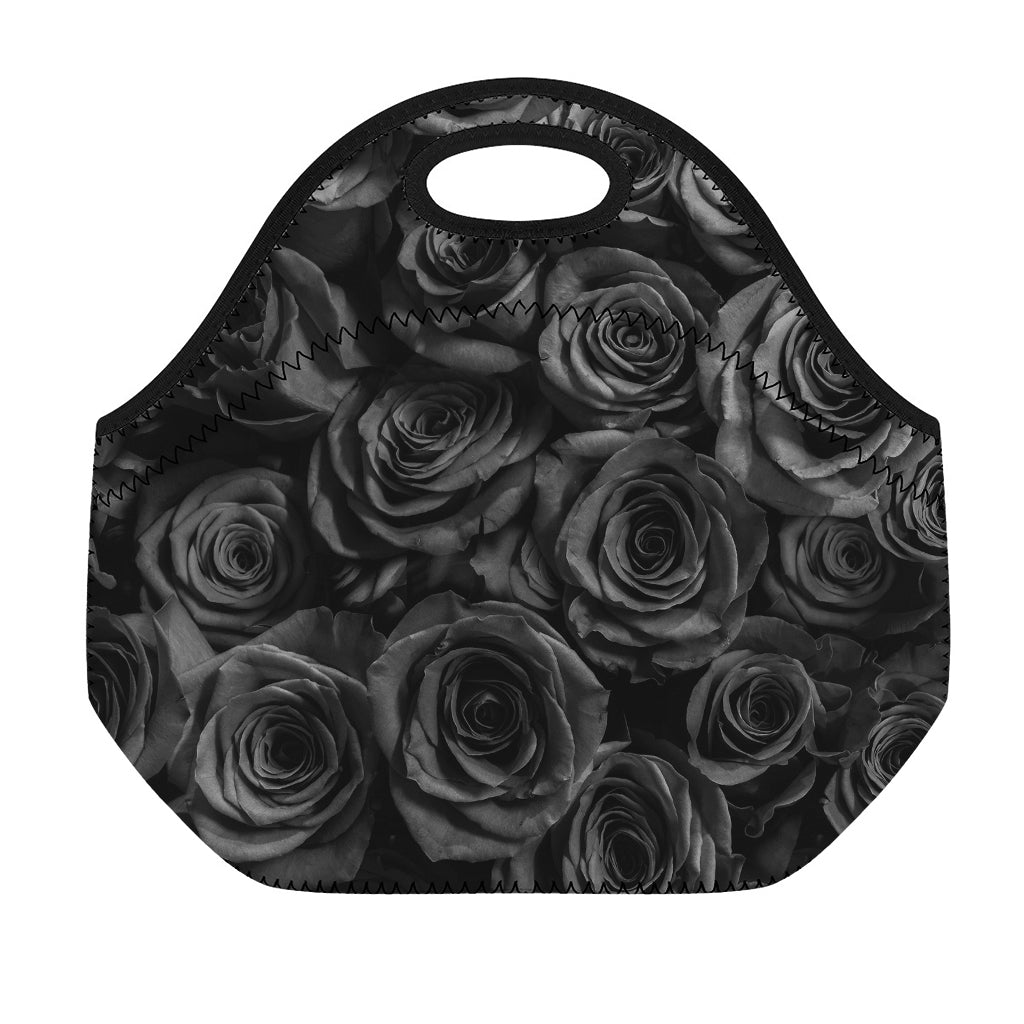 Black Rose Print Neoprene Lunch Bag