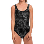 Black Rose Print One Piece Swimsuit