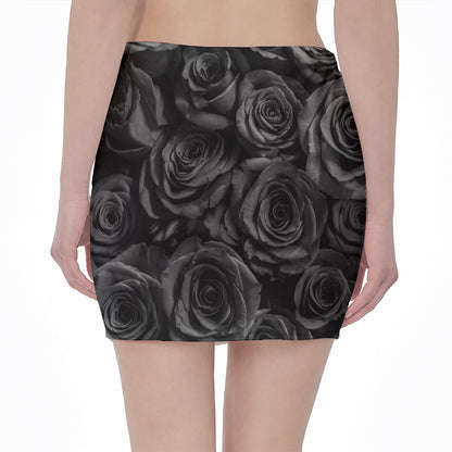 Black Rose Print Pencil Mini Skirt