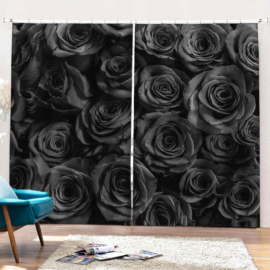 Black Rose Print Pencil Pleat Curtains