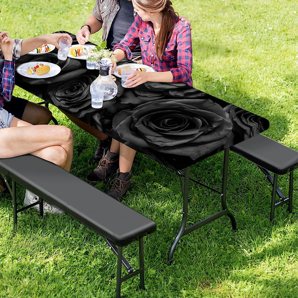 Black Rose Print Picnic Table Cover