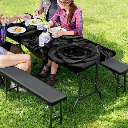 Black Rose Print Picnic Table Cover