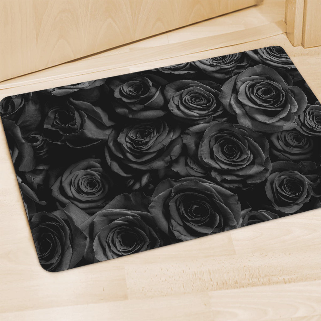 Black Rose Print Polyester Doormat