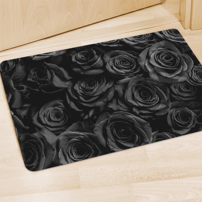 Black Rose Print Polyester Doormat