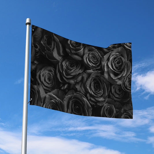 Black Rose Print Polyester Flag