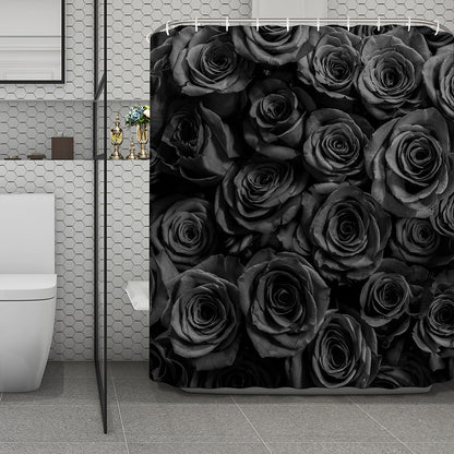 Black Rose Print Polyester Shower Curtain