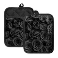 Black Rose Print Pot Holders With Pocket