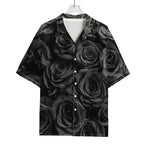 Black Rose Print Rayon Hawaiian Shirt
