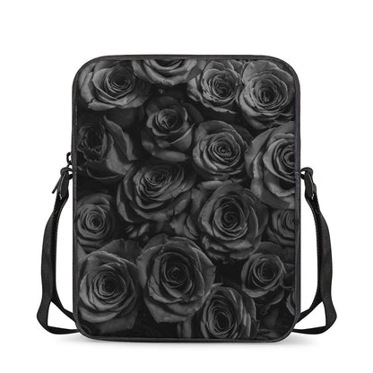 Black Rose Print Rectangular Crossbody Bag