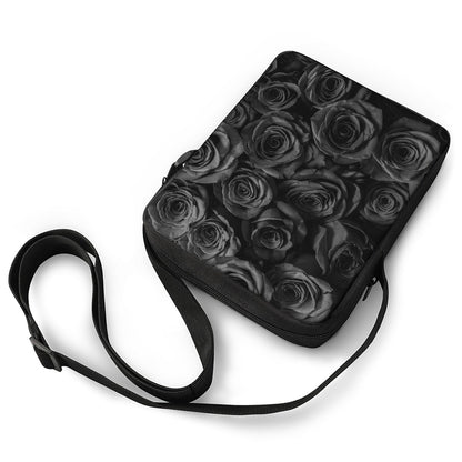 Black Rose Print Rectangular Crossbody Bag