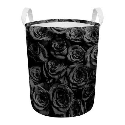 Black Rose Print Round Laundry Basket