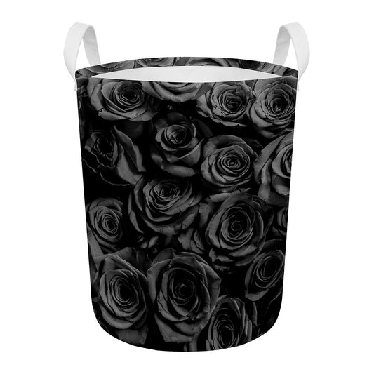 Black Rose Print Round Laundry Basket