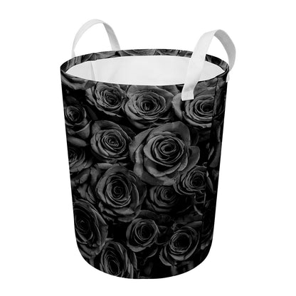 Black Rose Print Round Laundry Basket