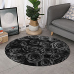 Black Rose Print Round Rug