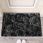 Black Rose Print Rubber Doormat
