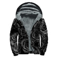 Black Rose Print Sherpa Lined Zip Up Hoodie
