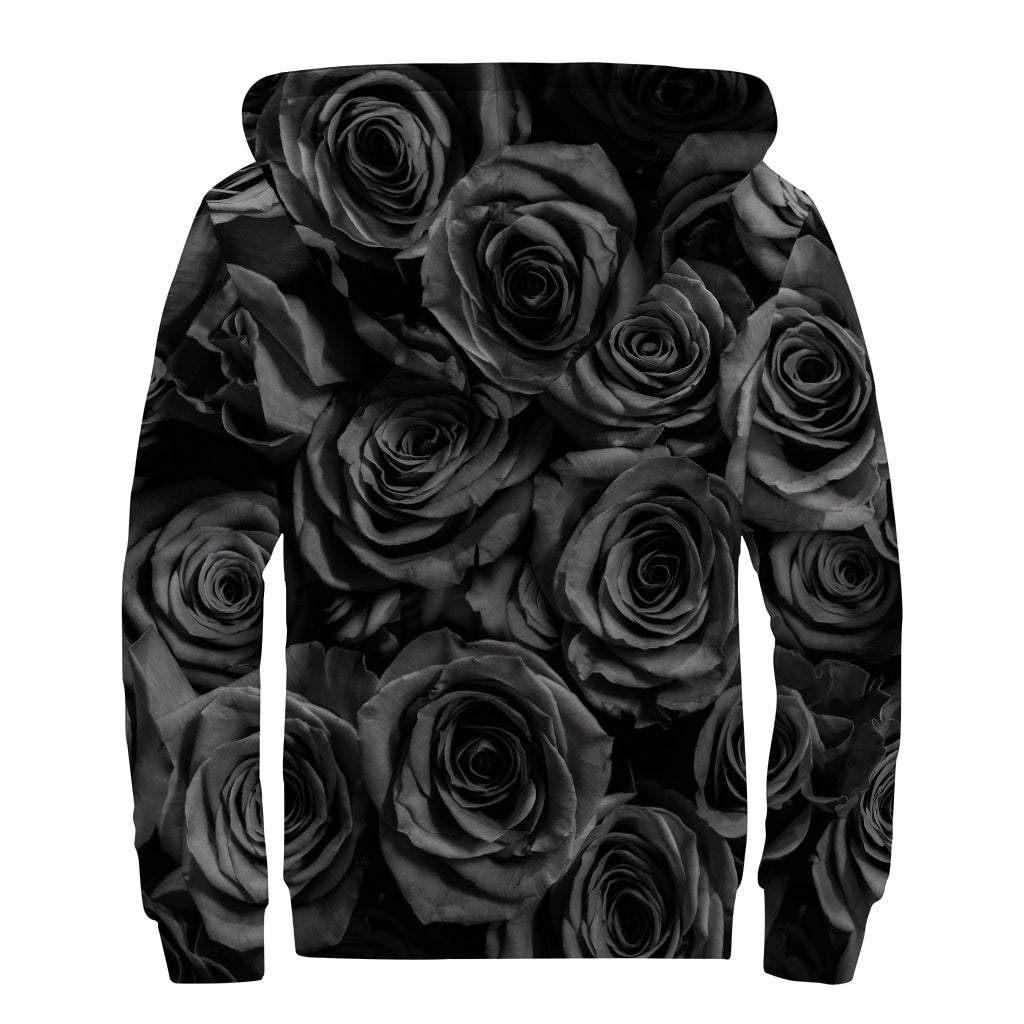 Black Rose Print Sherpa Lined Zip Up Hoodie