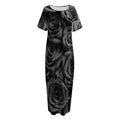 Black Rose Print Short Sleeve Long Nightdress