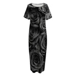 Black Rose Print Short Sleeve Long Nightdress