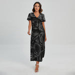 Black Rose Print Short Sleeve Maxi Dress