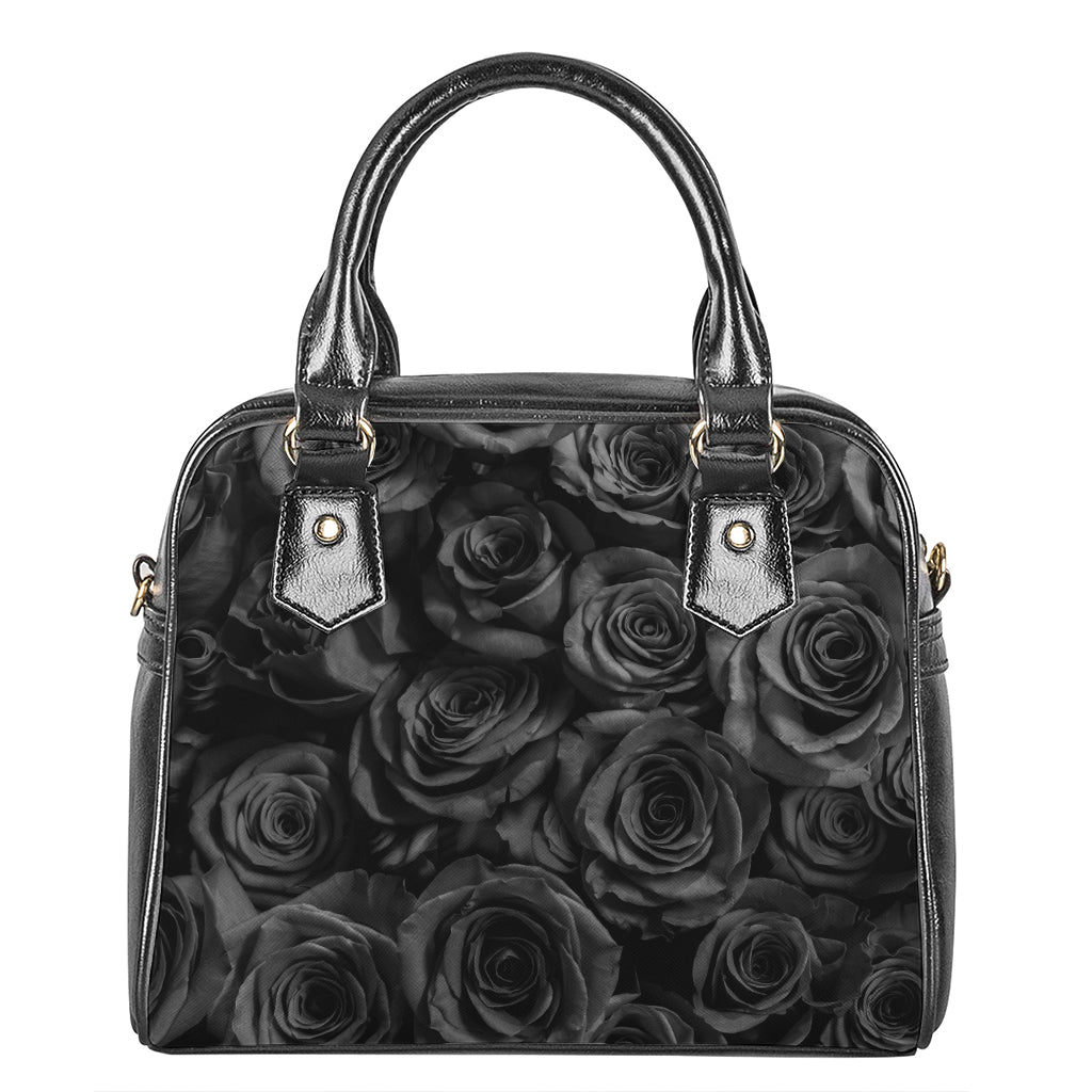 Black Rose Print Shoulder Handbag