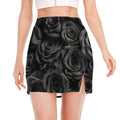 Black Rose Print Side Slit Mini Skirt