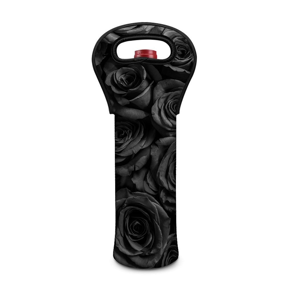 Black Rose Print Single Neoprene Wine Tote