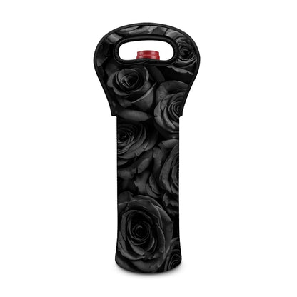 Black Rose Print Single Neoprene Wine Tote
