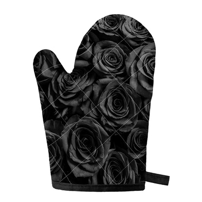 Black Rose Print Single Oven Mitt