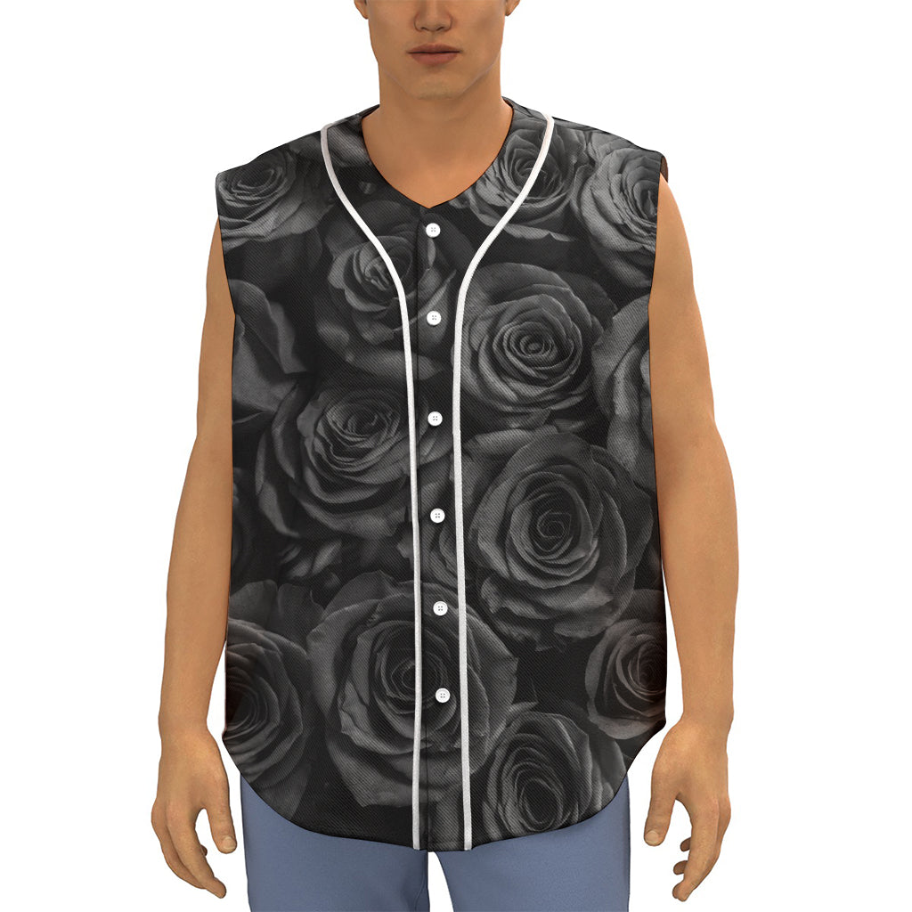 Black Rose Print Sleeveless Baseball Jersey