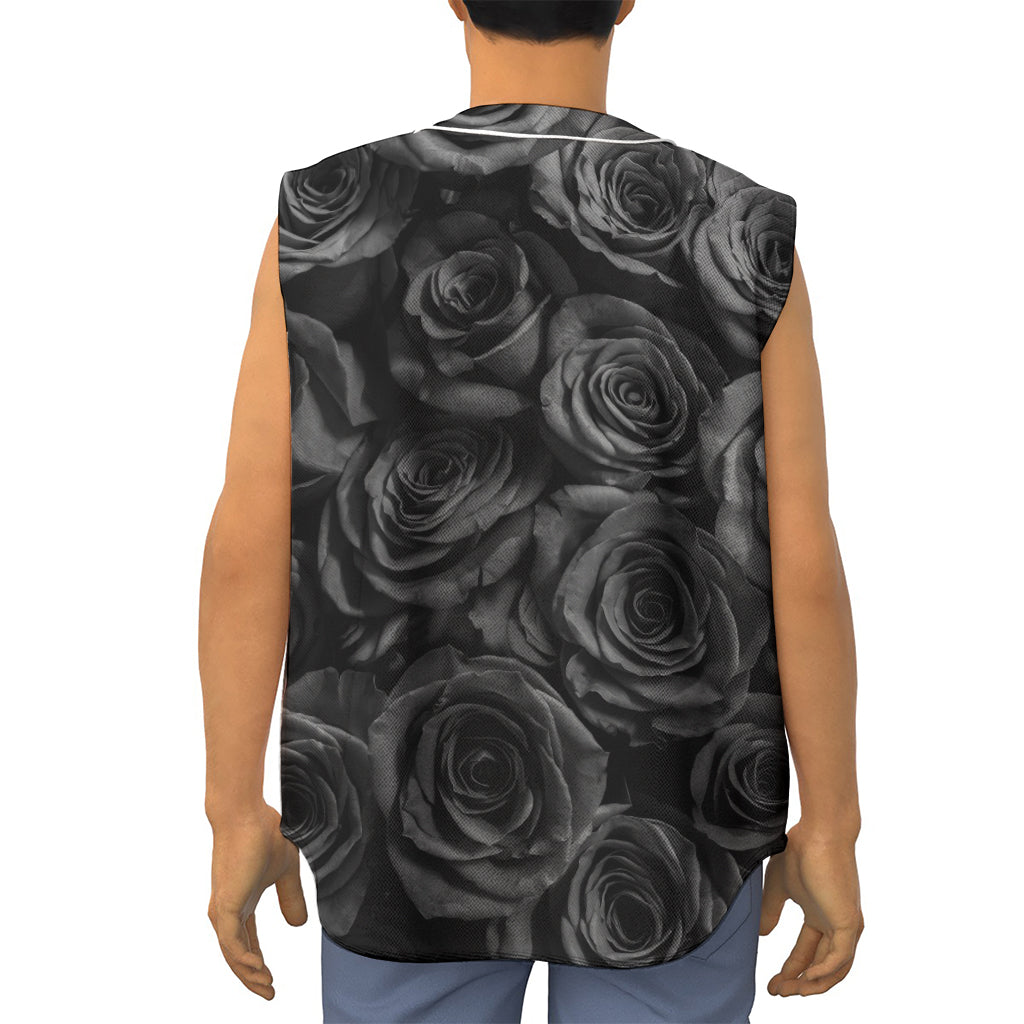 Black Rose Print Sleeveless Baseball Jersey