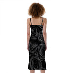 Black Rose Print Slim Fit Midi Cami Dress