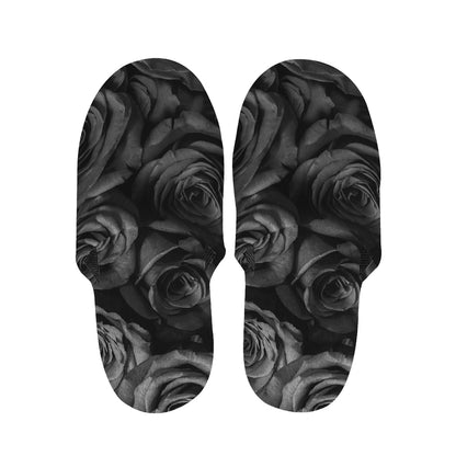 Black Rose Print Slippers