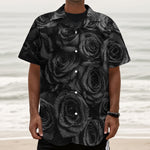 Black Rose Print Textured Short Sleeve Shirt