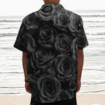 Black Rose Print Textured Short Sleeve Shirt