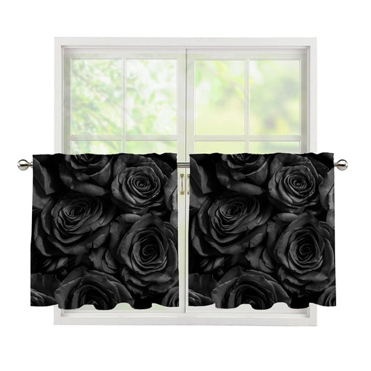 Black Rose Print Tier Curtains