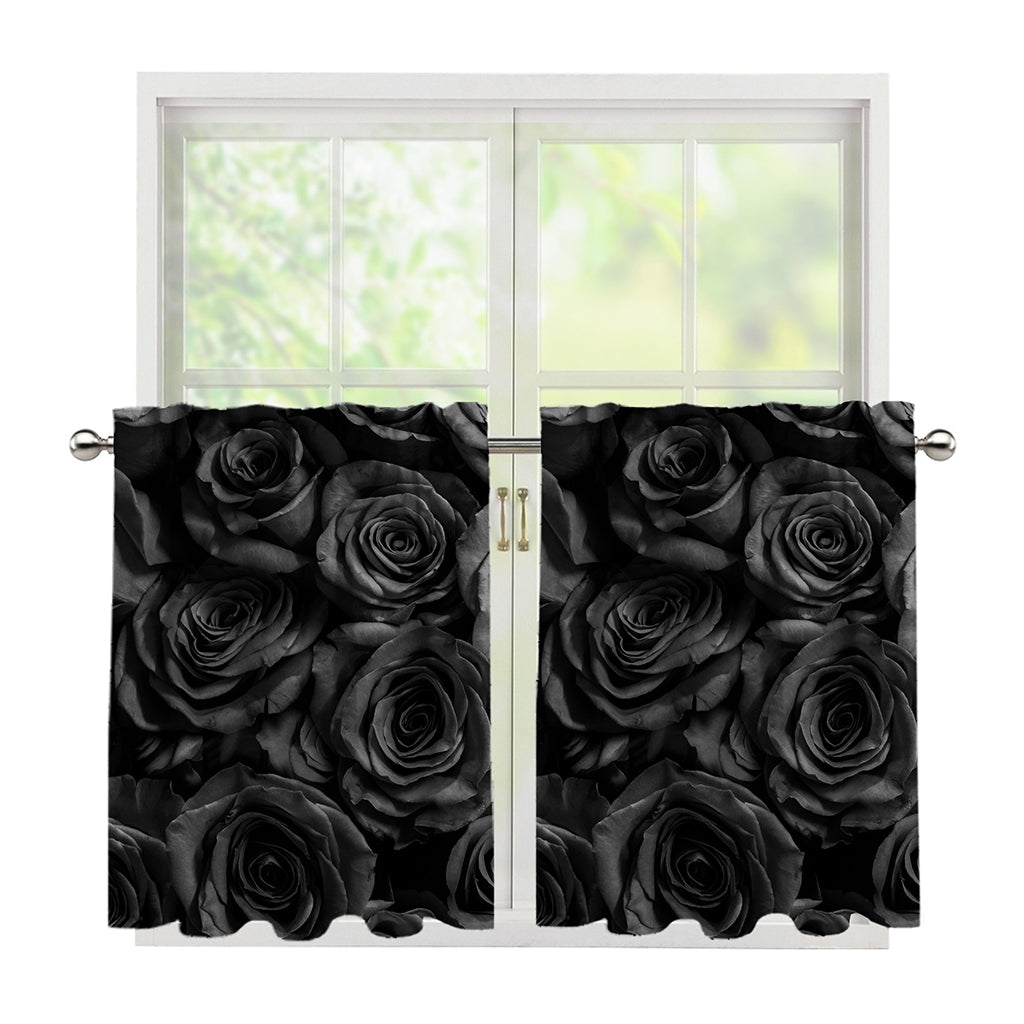 Black Rose Print Tier Curtains
