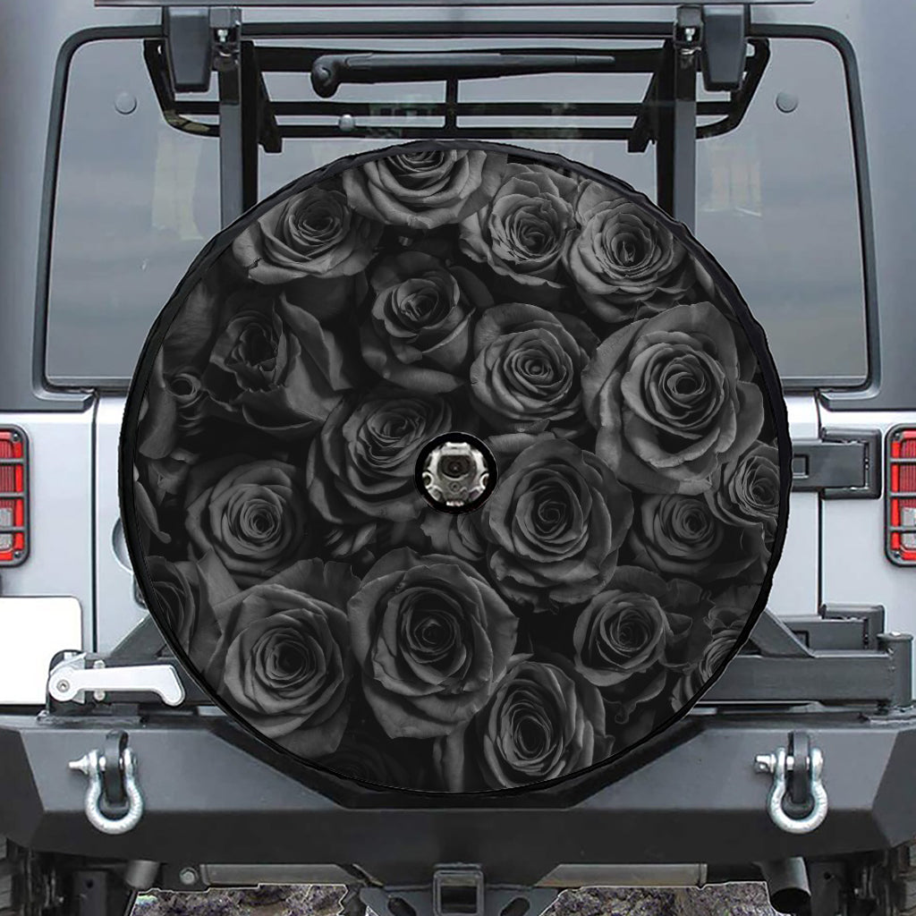 Black Rose Print Tire Cover With Camera Hole