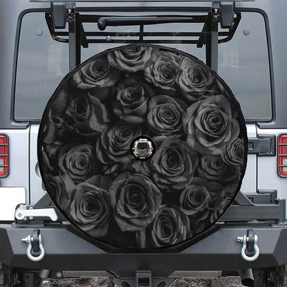Black Rose Print Tire Cover With Camera Hole