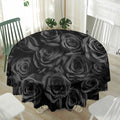 Black Rose Print Waterproof Round Tablecloth