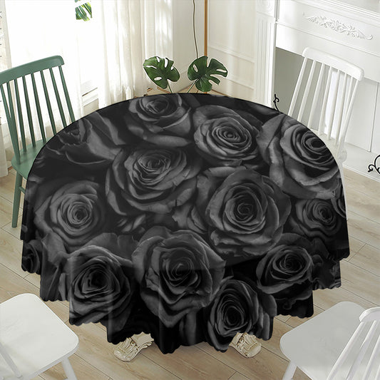 Black Rose Print Waterproof Round Tablecloth