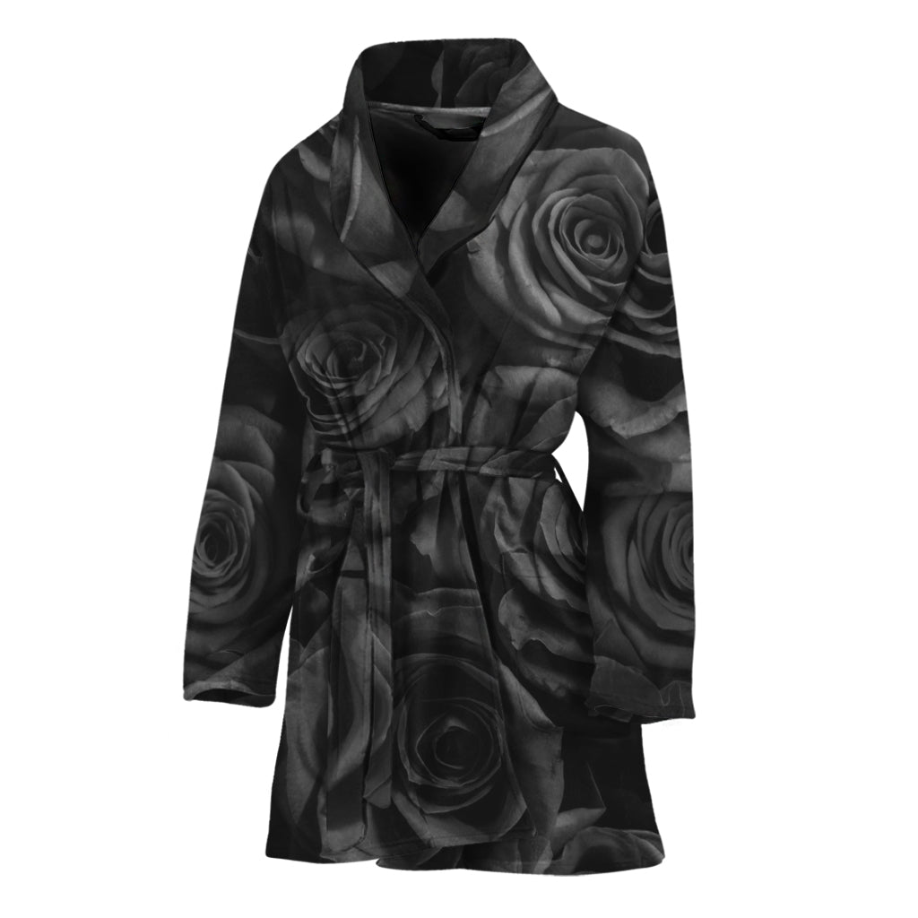 Black Rose Print Women's Bathrobe