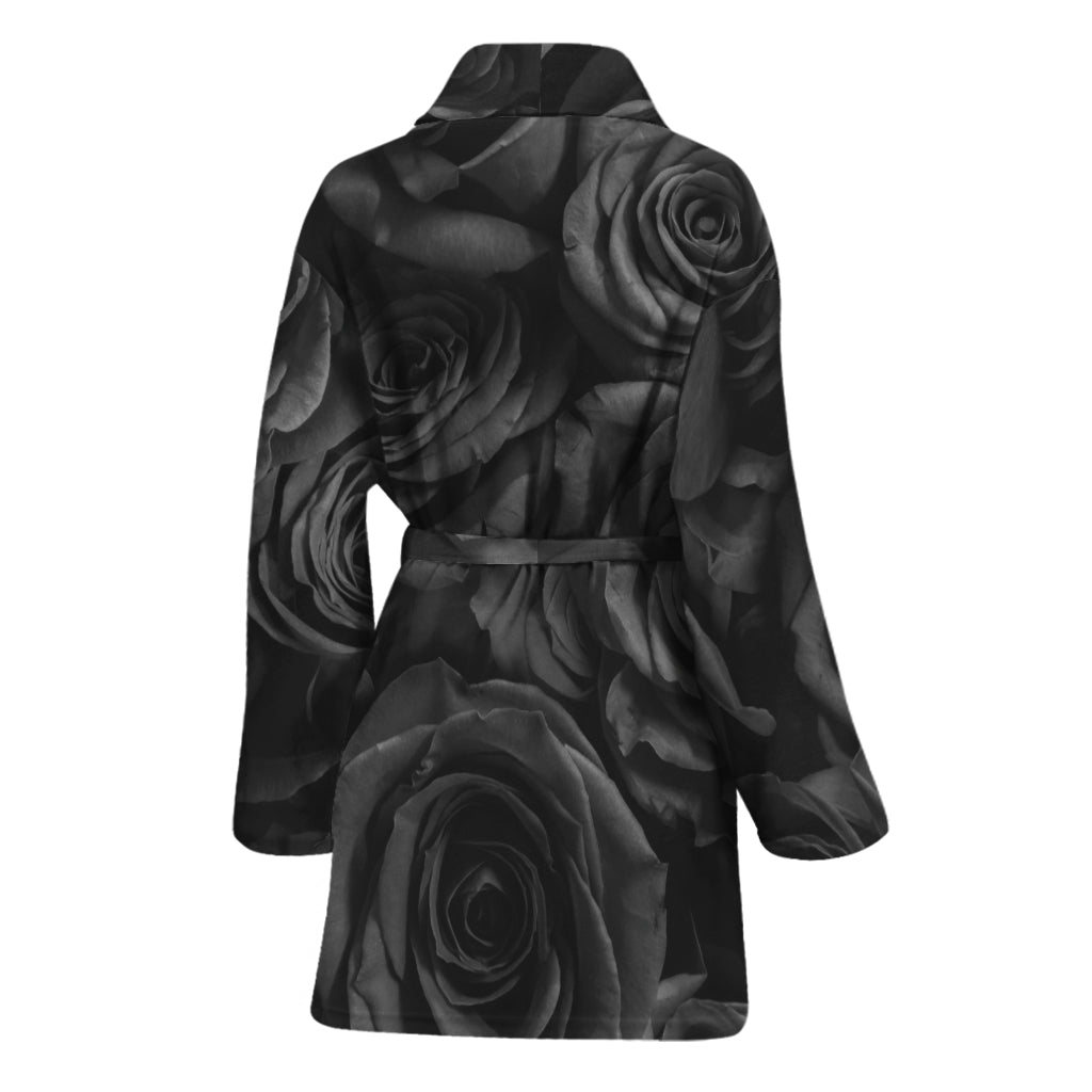 Black Rose Print Women's Bathrobe