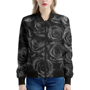 Black Rose Print Women's Bomber Jacket