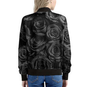 Black Rose Print Women's Bomber Jacket