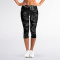 Black Rose Print Women's Capri Leggings