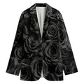 Black Rose Print Women's Cotton Blazer