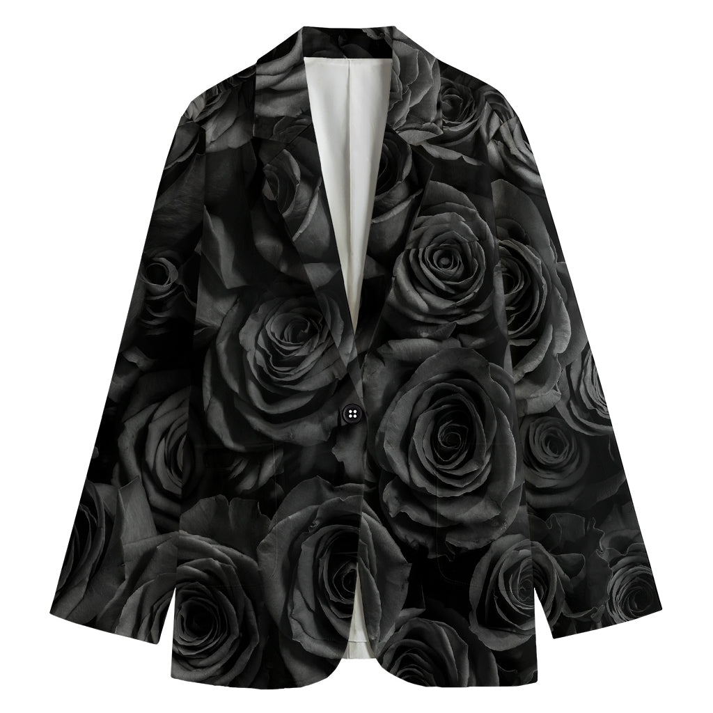 Black Rose Print Women's Cotton Blazer